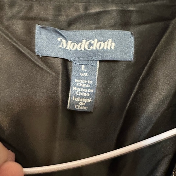 Modcloth NWT Golden Record‎ Party Wrap Dress Size Large Belted Black Gold - Picture 2 of 4